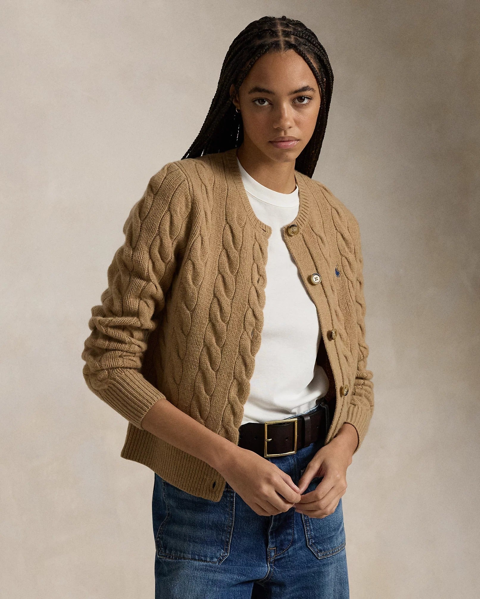 Cardigan aus Wolle und Kaschmir mit Zopfmuster